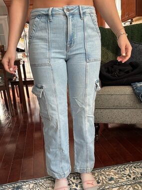 Altar'd State Light Blue Straight-Leg Cargo Jeans